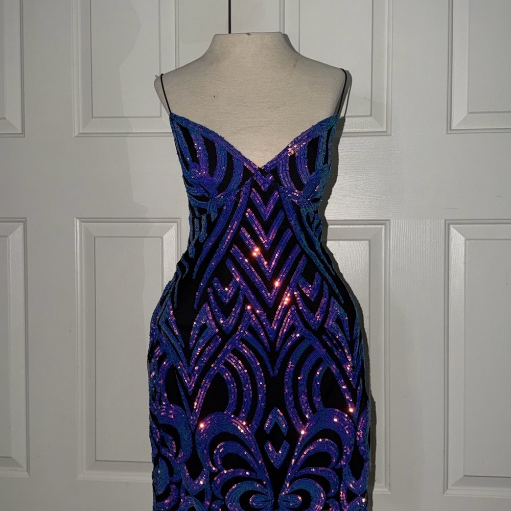 Windsor Blue and Purple Sequin Prom Dress